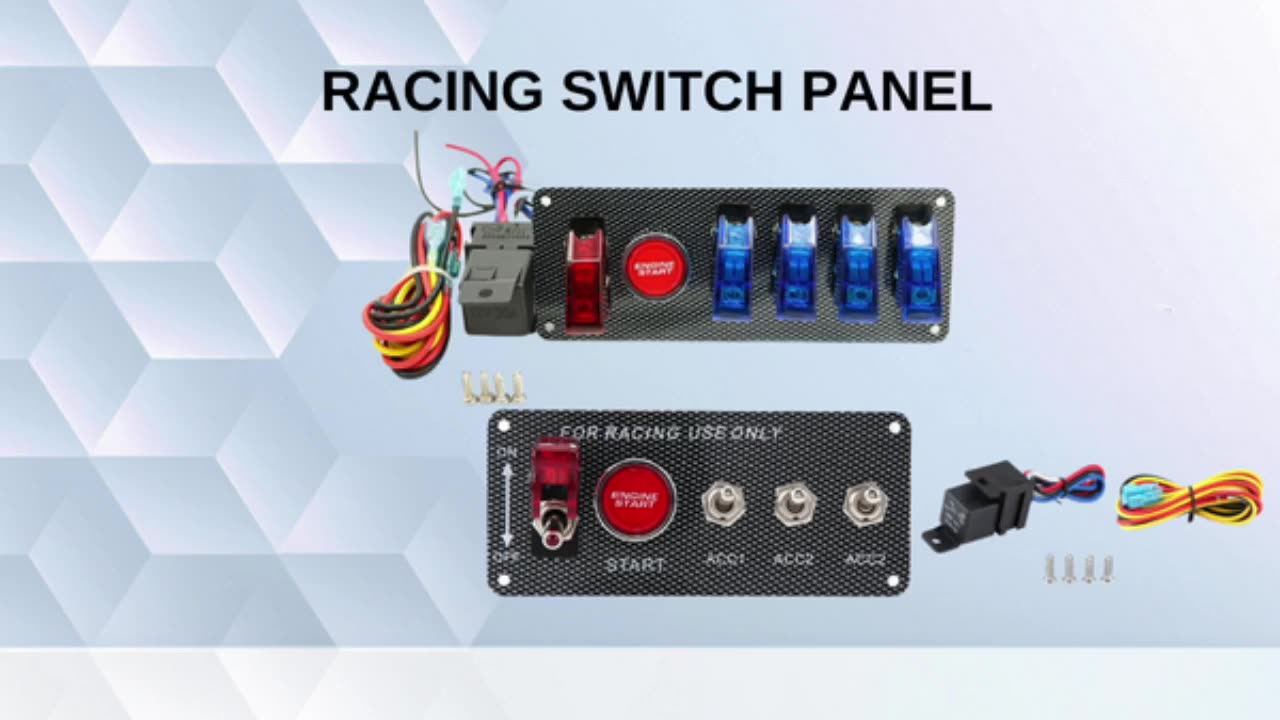 12V Tändbrytare Panel Panel kolfiber racing bildelar Motor Start Push -knappen växla switch Röd LED -ljuspanel1