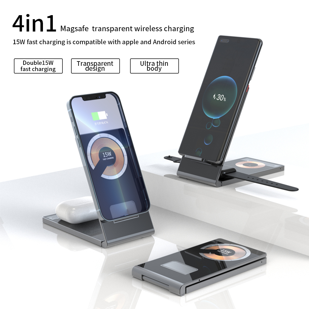 XH-T05 4 in 1 magsafe transparent wireless charger