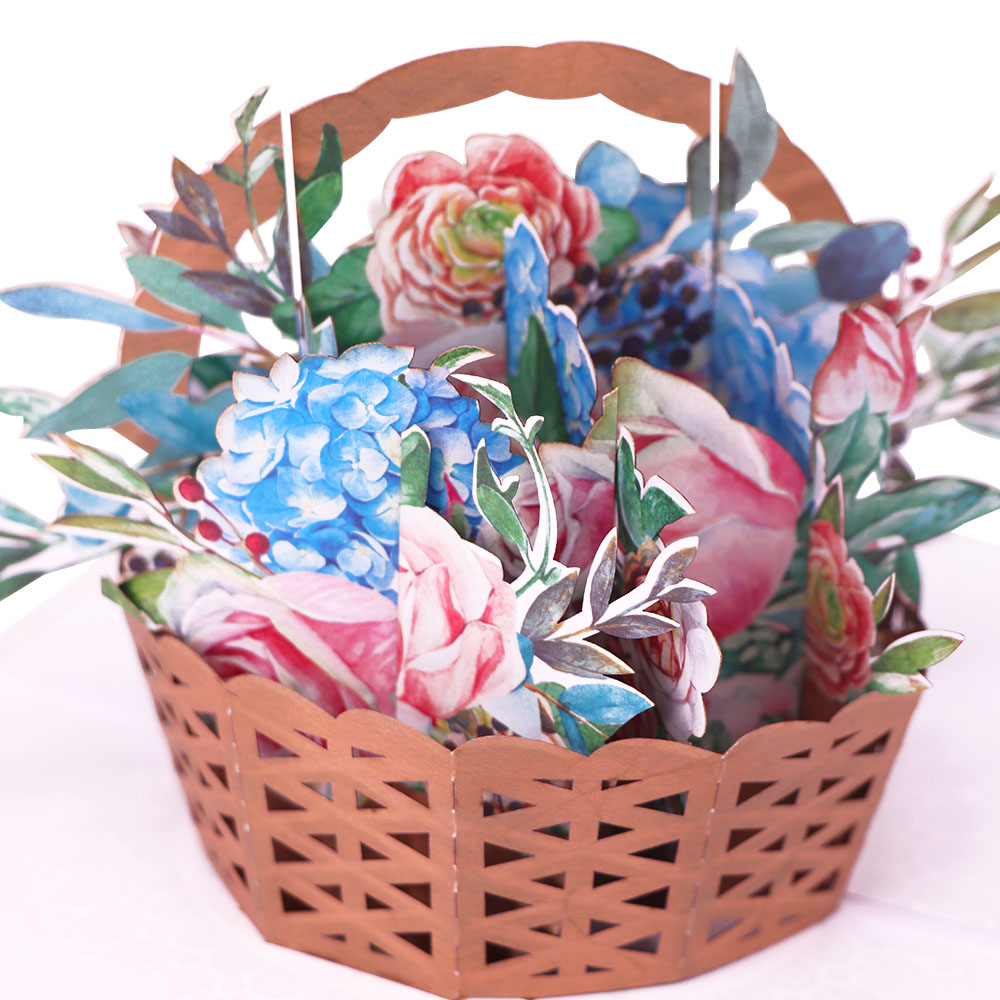 Biglietto pop-up con cesto di fiori 3D