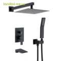 Landoo OEM 3 Function Wall-Mounted Square Rainfall Shower Faucet Set1