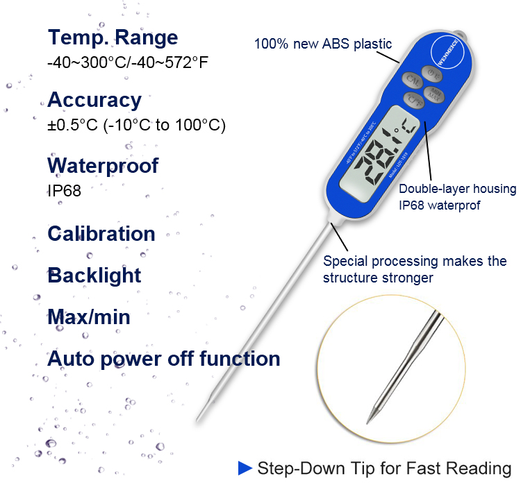 30 cm sonde digitale kookvoedsel vleesthermometer met sonde met gereduceerde punt 1,8 mm