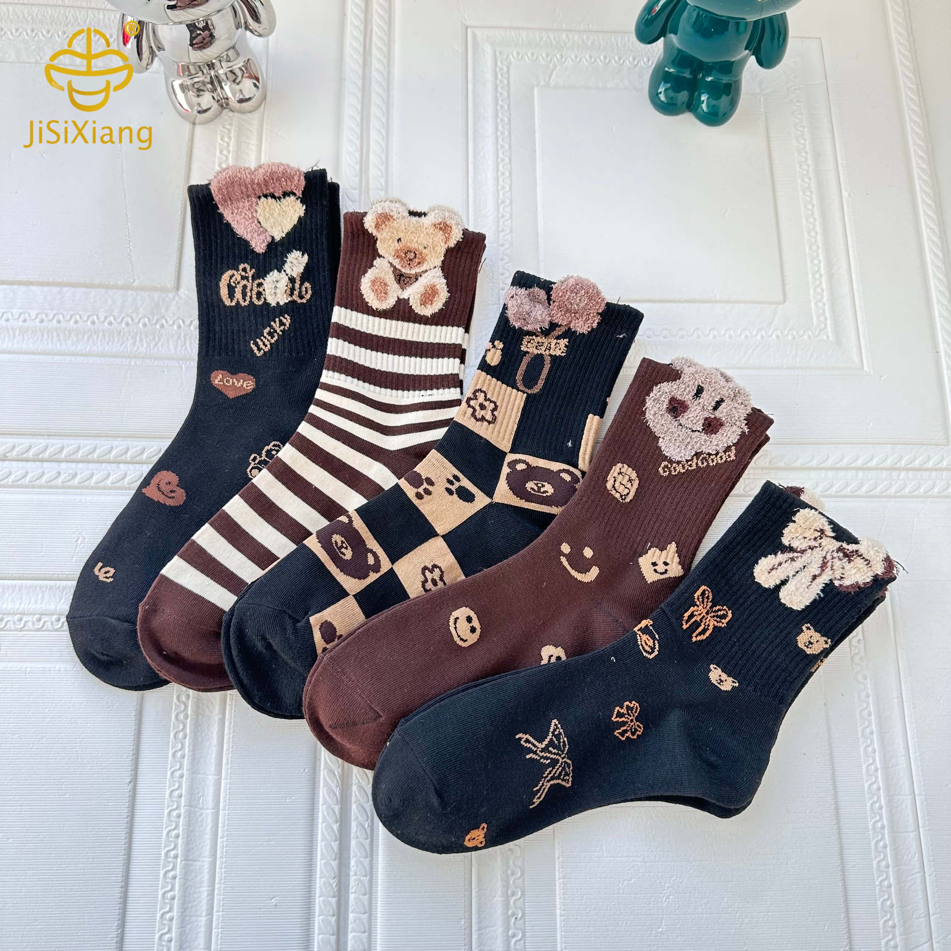 한국 버전 만화 3D 테디 베어 미드 튜브 양말 스포츠 양말