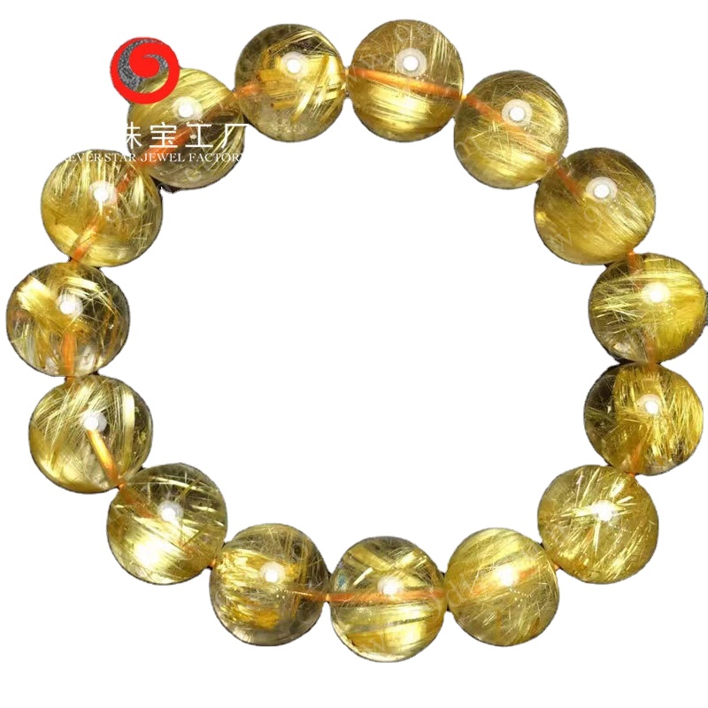 Precio de fábrica de buena calidad Gold Natural Rutilated Quartz Pulseras de cuentas redondas 6 mm 8 mm 10 mm 12 mm 14 mm1