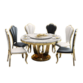 Marble Top Dining Table Set for 4 with Brushed Steel Chairs in Singapore1