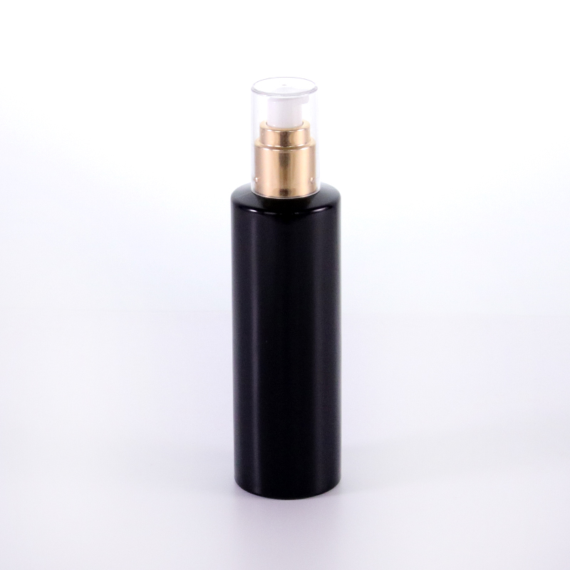 150ml flat shoulder black glass lotion bottle