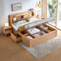 Simple solid wood frame high box storage bed 1.5m double bed tatami luxury bedroom home furniture1