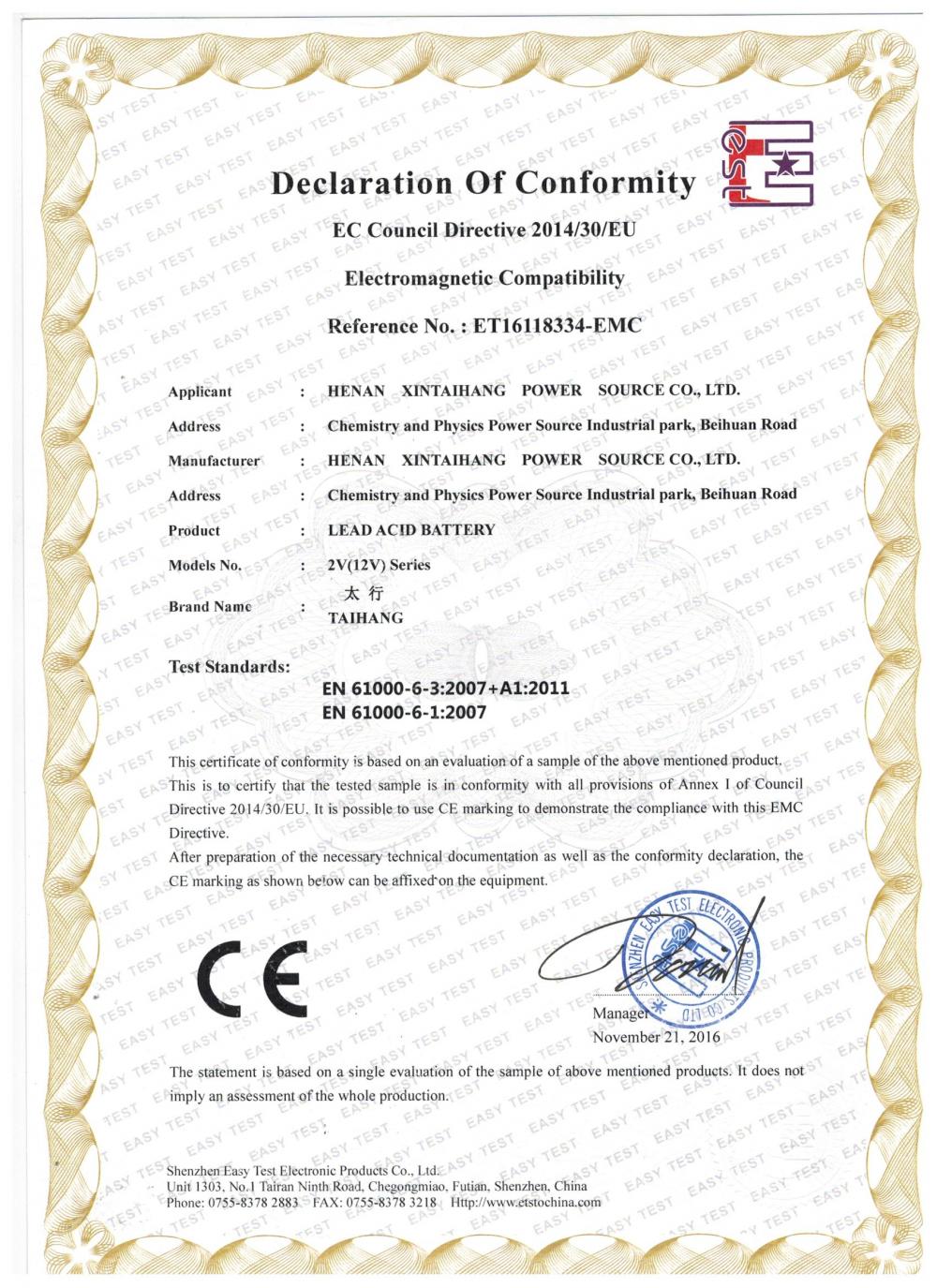 Leac acid battery CE Certification