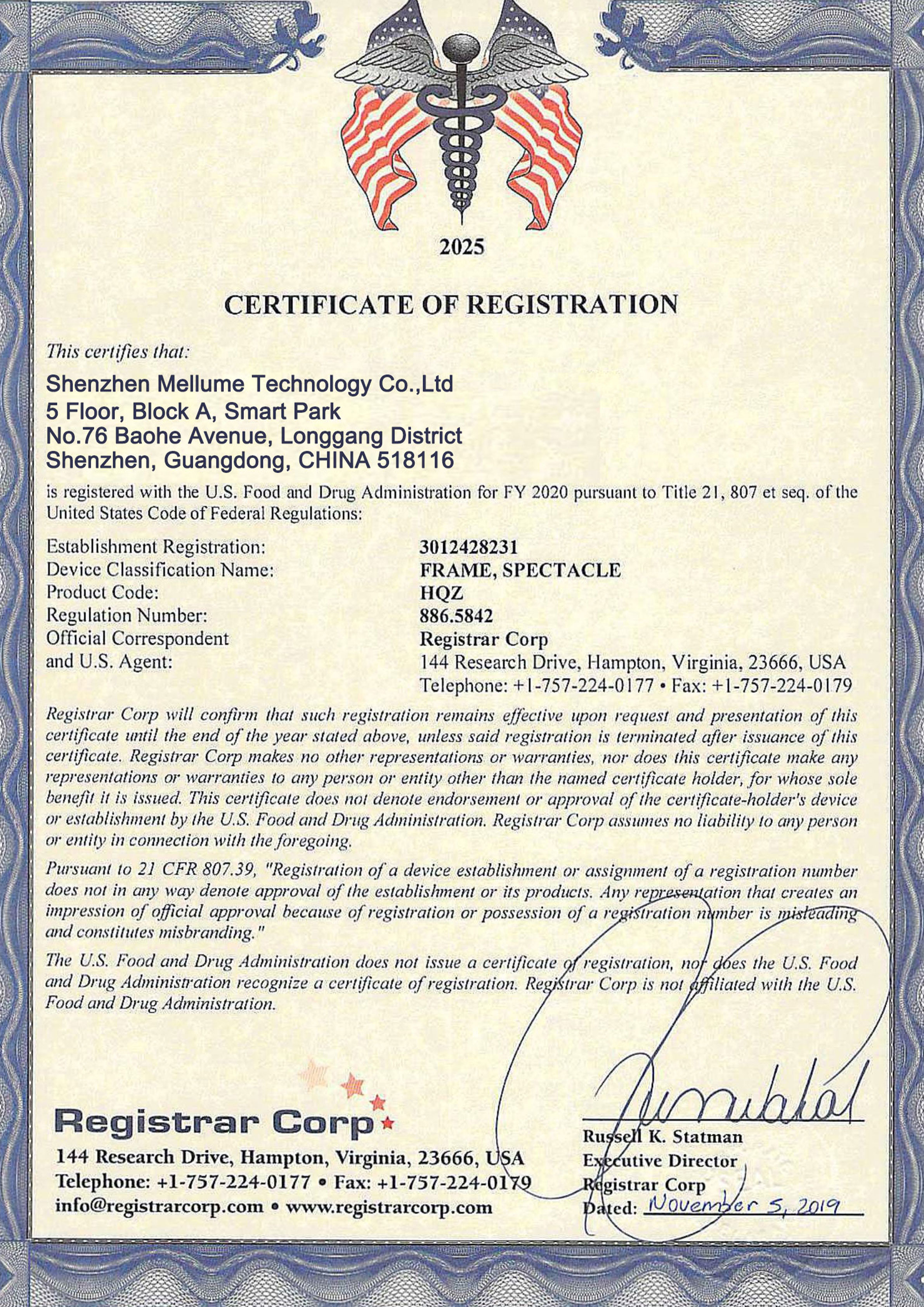 FDA Certificate