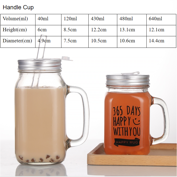 Glass Mason Jar With Handle Lid 