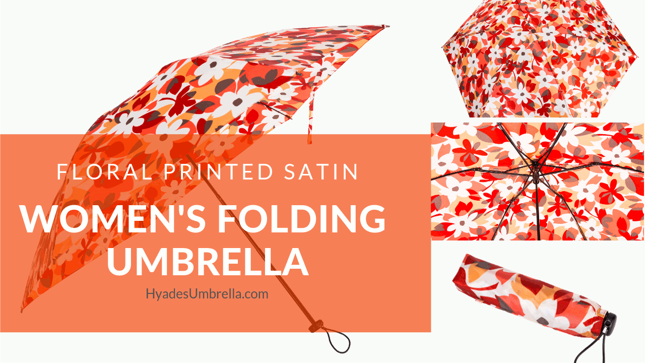 Floral Printed Satin Women's Folding Umbrella