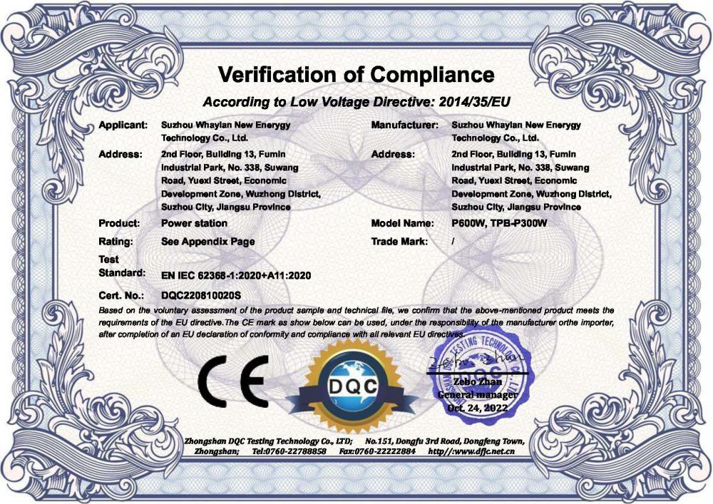 CE certificate for power station