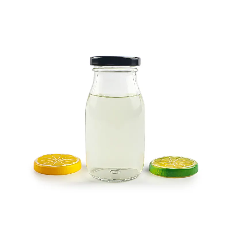 Botella de leche de vidrio de 200 ml con tapa de metal