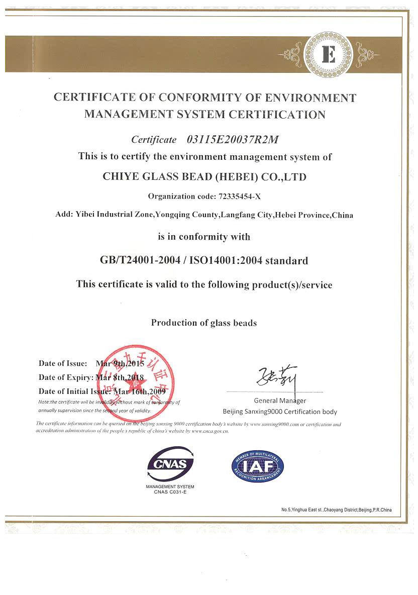 CERTIFICATE OF CONFORMITY OF ENVIRONMENT MANAGEMENT SYSTEM CERTIFICATION