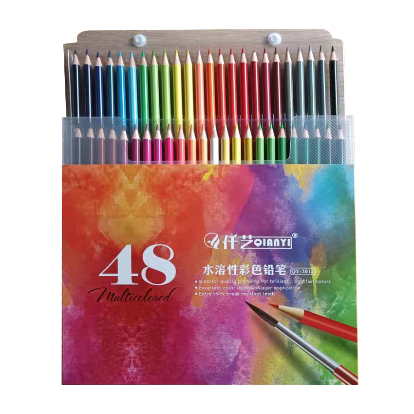 Amazon Hot Sale 48 Coloras Soluble de agua soluble a color de madera de madera juego de lápices de colores para dibujar suministros de arte escolar de oficina1