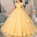 Yellow Ball Gown with Floral Designs for Weddings, First Communions, and Special Occasions1