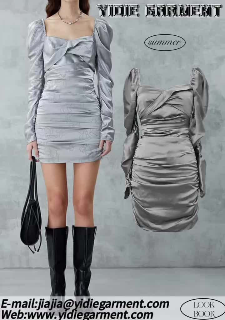 RUCHED MINI DRESS IN SILVER