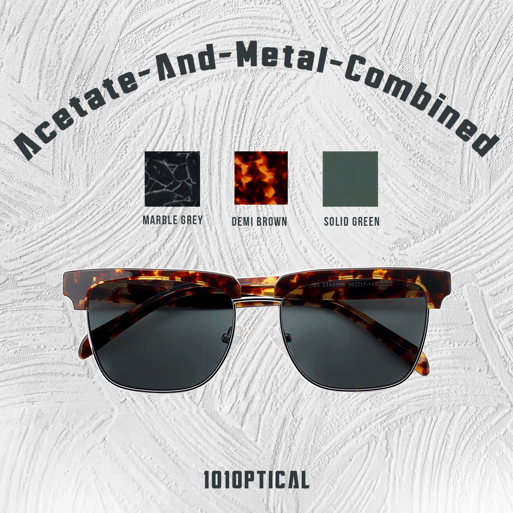 Acetato retangular e metal combinados com óculos de sol masculinos 23A8058