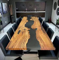 Factory Direct Luxury Solid Walnut Wood Cafe Kitchen Restaurant Coffire River River Epoxy Résine Table à manger 1