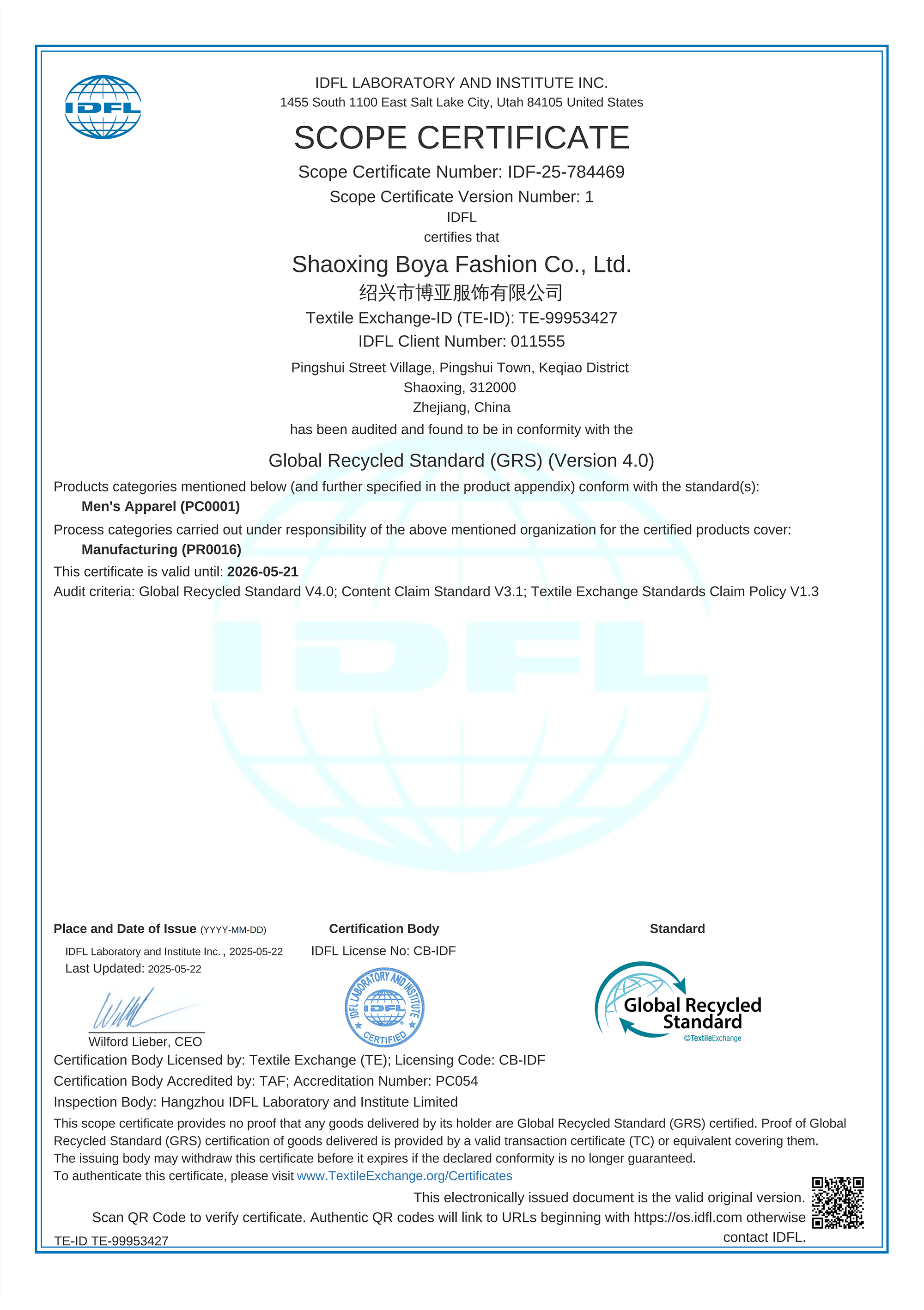 SCOPE CERTIFICATE