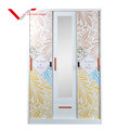 3-Door Metal Wardrobe: Steel Closet with Drawer and Printed Design for Clothes Storage1