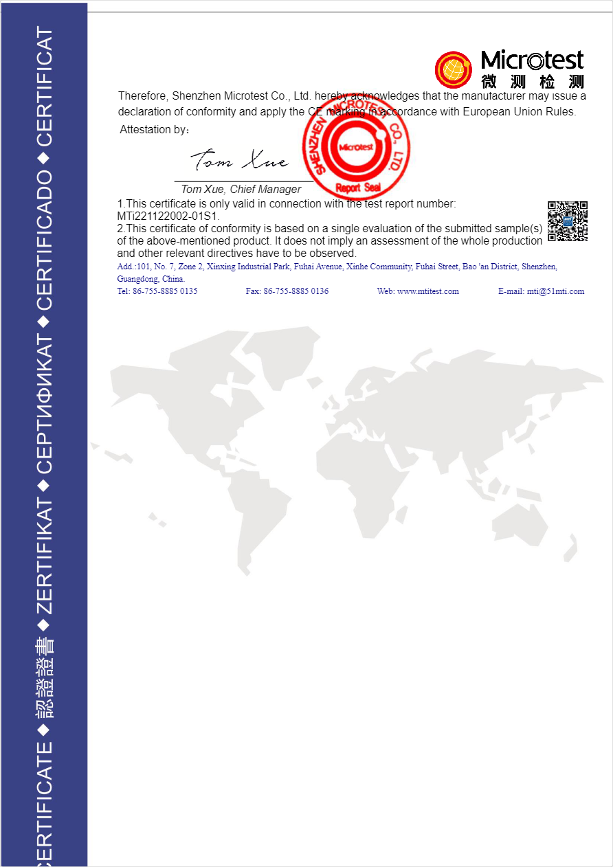 CE certification of Conformity