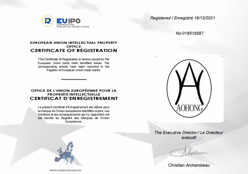 CERTIFICATE OF REGISTRATION (EUROPEAN UNION INTELLECTUAL PROPERTY)