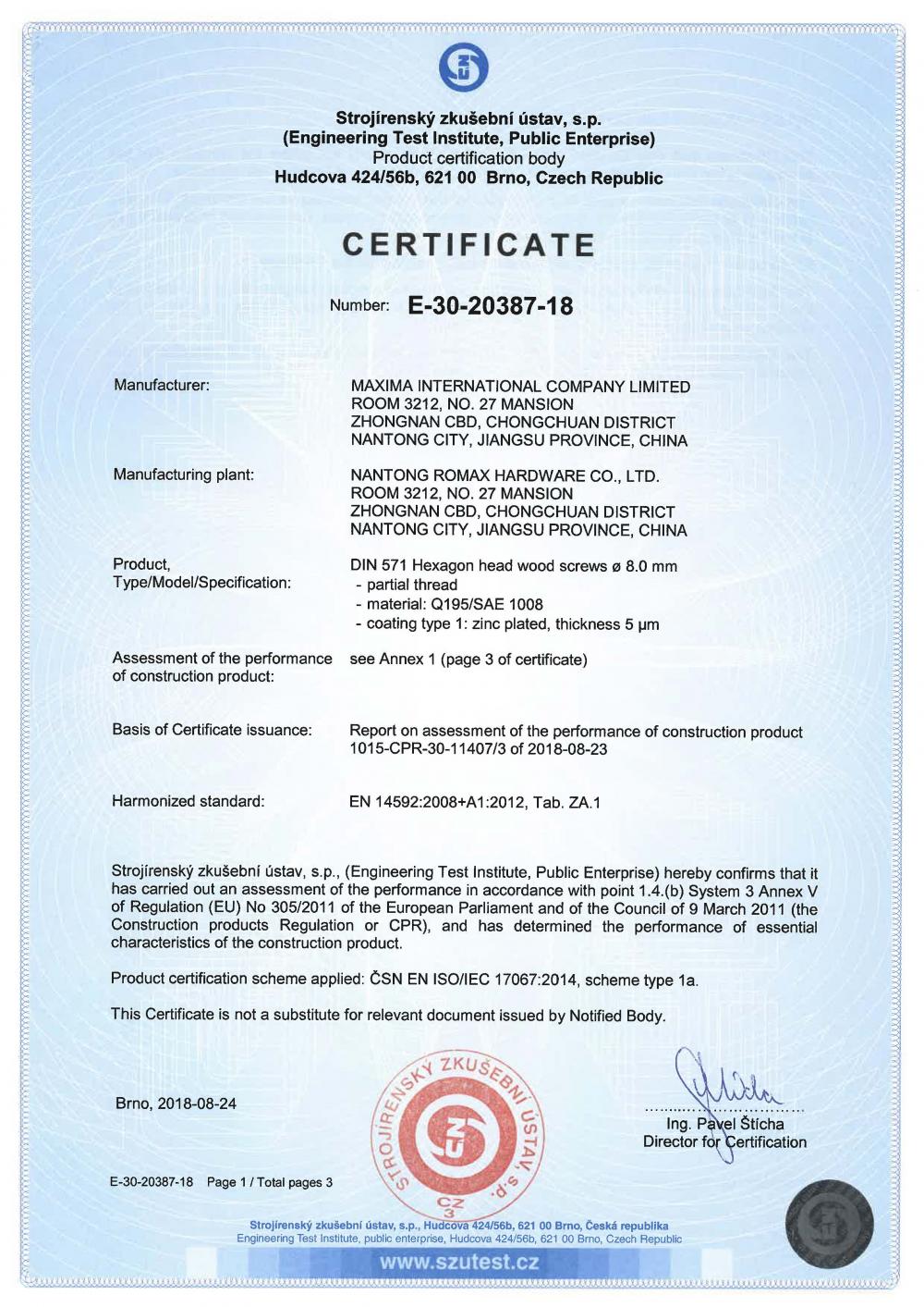 EN14592 CE CERTIFICATE DIN571