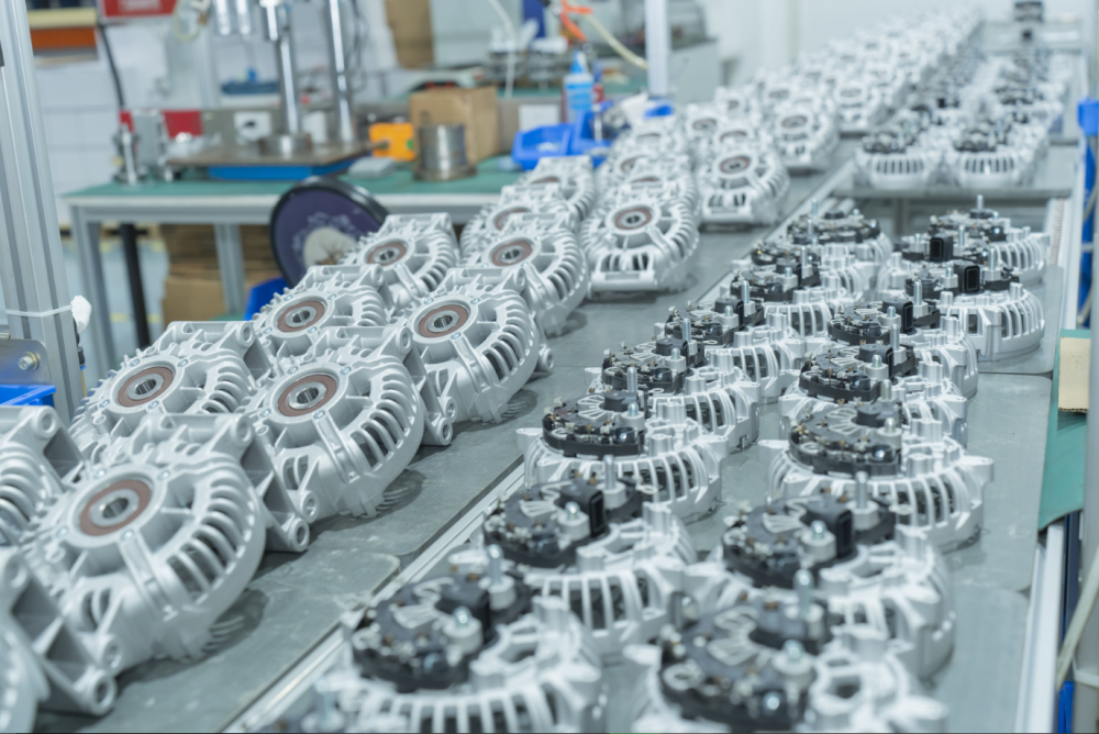 Auto Generator Components on Assembly Line