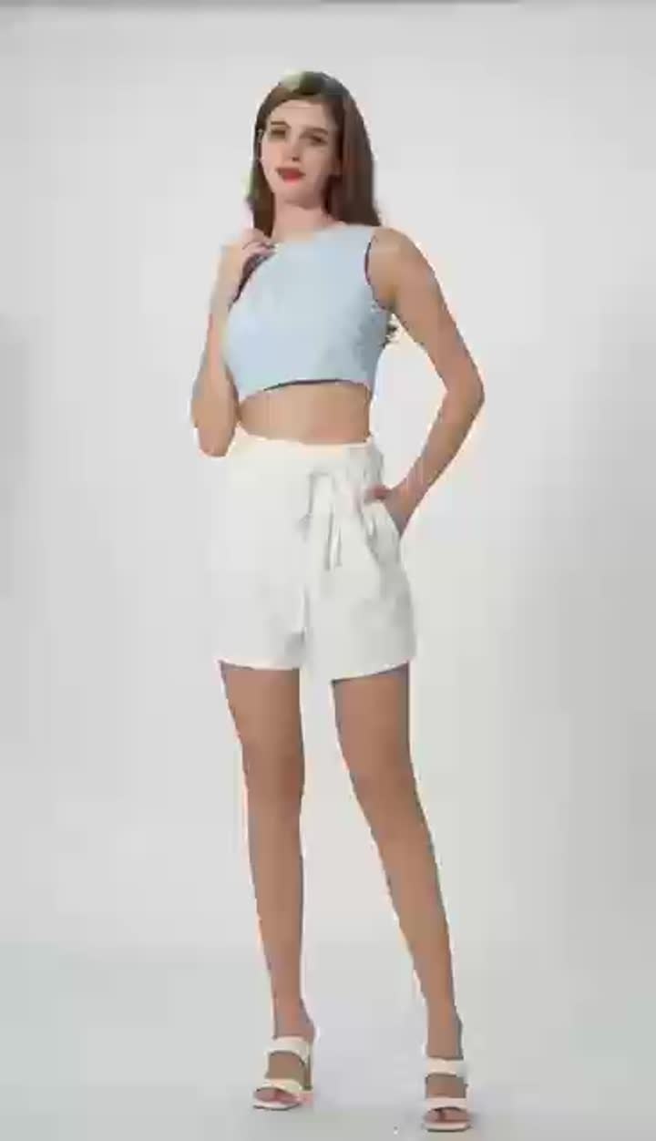 Strap Style Woven White Shorts