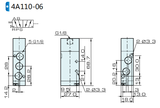 4A110-06 Airtac 유형 공압 공기 파일럿 밸브 5 웨이 0