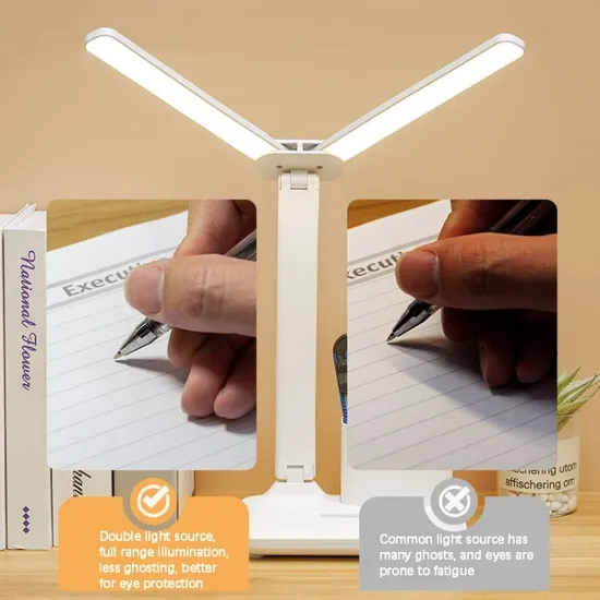 Lámpara de escritorio de doble cabeza recargable con protección para los ojos1