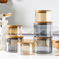 310ml 580ml Amber/Grey Small Size Cylindrical Airtight Storage Jar With Bamboo Lid Silicone Ring Glass Container Jar1