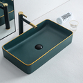 Matte Green Ceramic Bathroom Sink with Gold Edge1