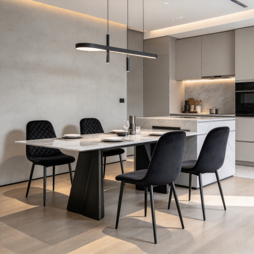 Eleve sua decoração com nossa cadeira estofada moderna de veludo preto acolchoado