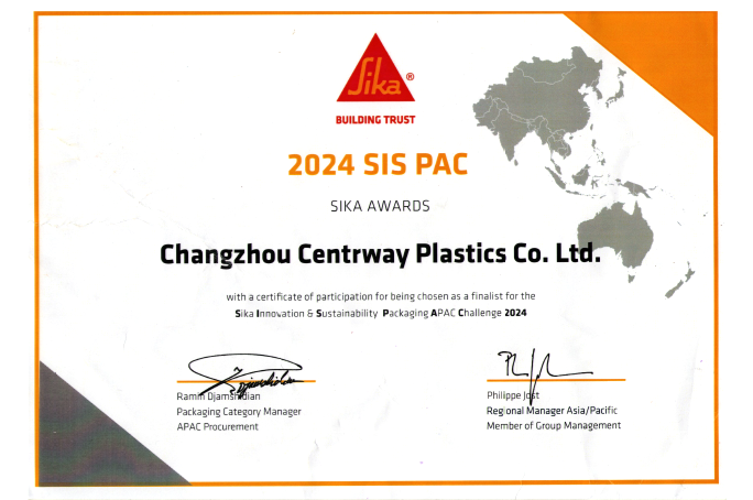 Sika Innovation and Sustainable Packaging Asia Pacific Competition Certificate 2024