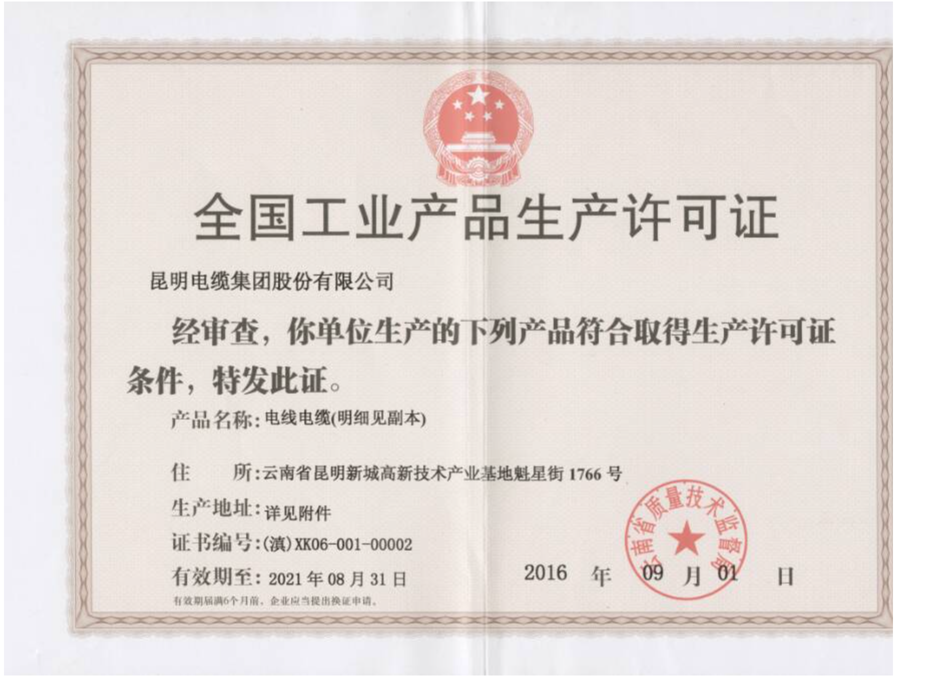 National Industrial Product Production License