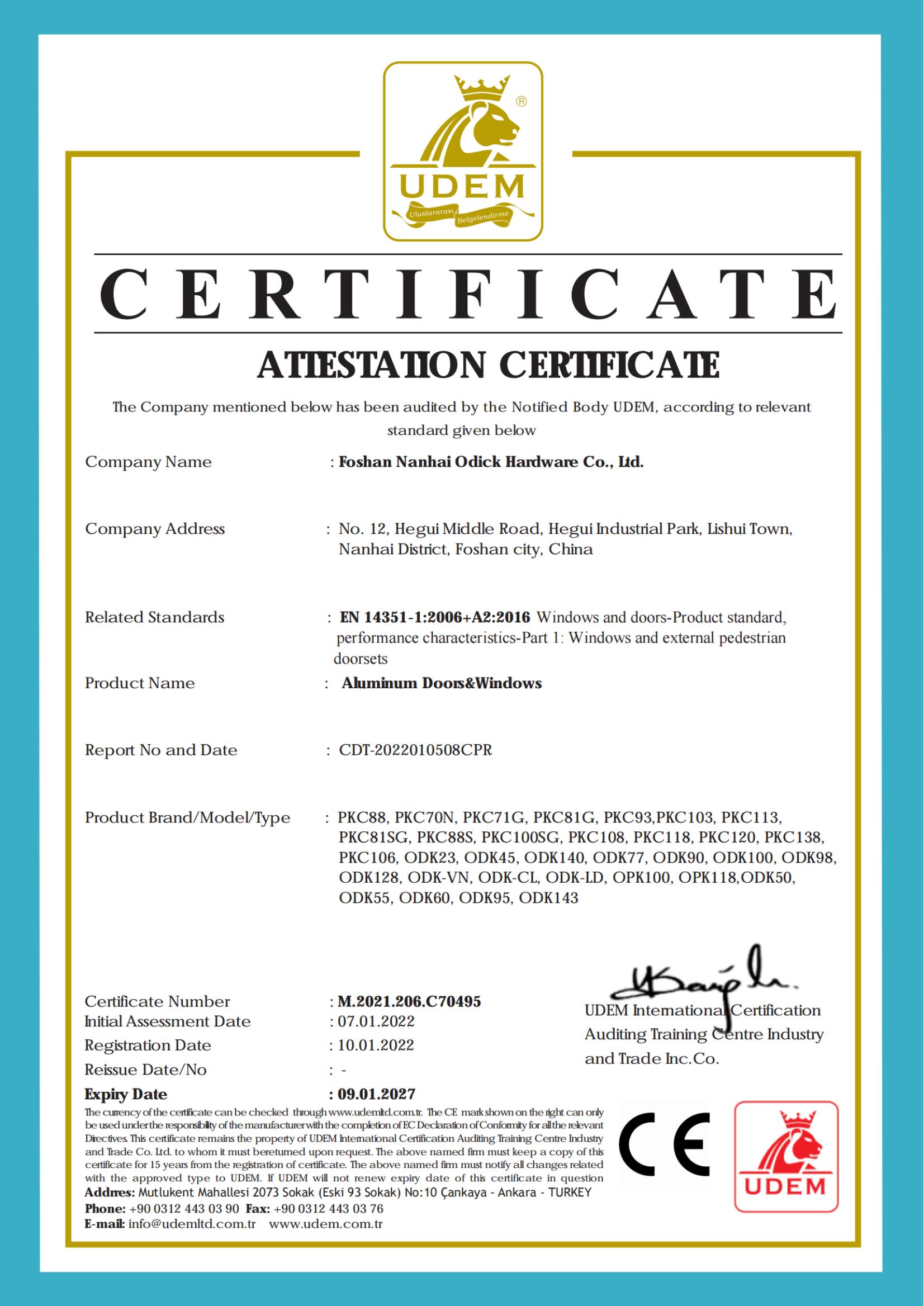 ATIESTATION CERTIFICATE