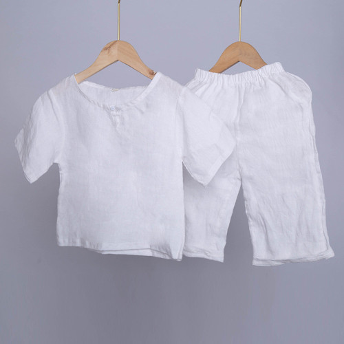 Camiseta de manga corta de lino de verano para niños