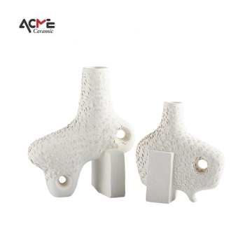 Handmade Ceramic Flower Vase with Artificial Plant: Nordic Modern Art Craft Interior Decor