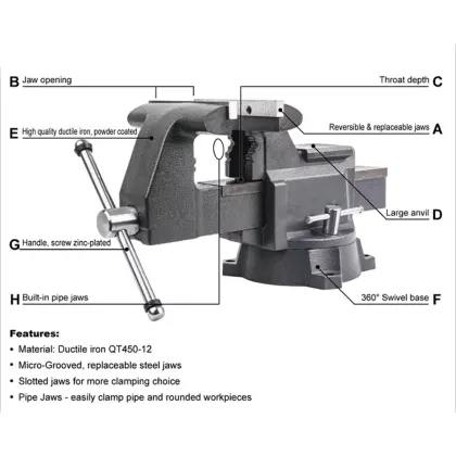 Professional Heavy Duty Swivel Base Table Clamps: 4, 5, 6, and 8-inch Universal Vises for Woodworking Bench Applications