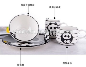 creative cartoon lovely panda ceramic 4-piece set solid bowl and mug, promotional cowl porcelain suit