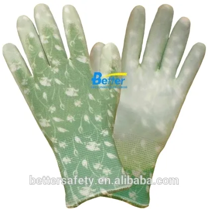 Women Printed Flower Polyester Coated PU Women Gloves