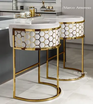 Cheap White Velvet Bar Counter Stool - Modern Minimalist Cafe Furniture