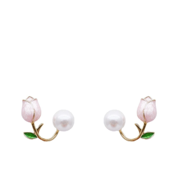 Jualan Panas: Anting -anting Mutiara Tulip Feminin - Kancing Fesyen Mewah
