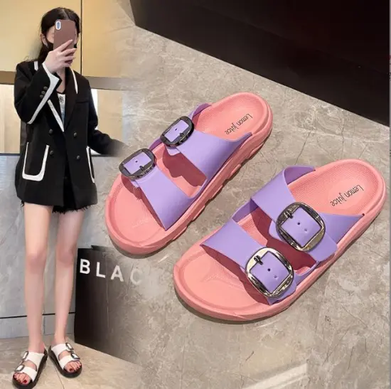 Wholesale Comfort Slides with Double Buckle Adjustment: Stylish Ladies' Summer Beach Flat Sandals