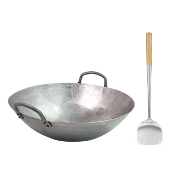 Large Carbon Steel Chinese Wok with Two Handles - Hand Hammered Cookware