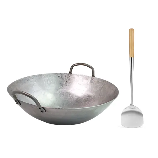 Large Carbon Steel Chinese Wok with Two Handles - Hand Hammered Cookware