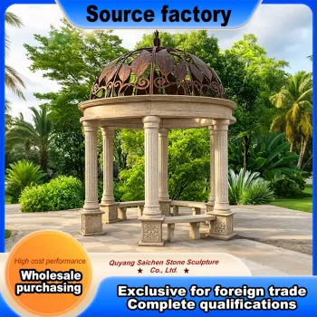 Round Stone Gazebo with Antique Iron Dome