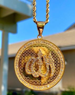 God Allah Men's & Women's 14k Gold 5X Layered Non-Rust Stainless Steel Pendant with Rope Chain: Islamic Men's Jewelry