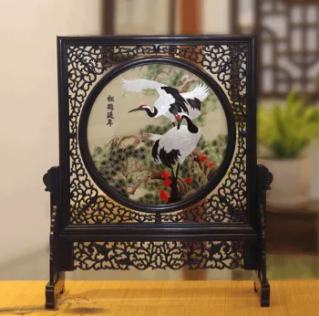 Hand Embroidered Artwork -- Pine And Crane